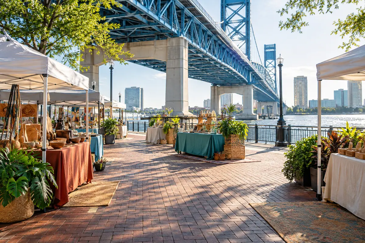 Photoreal travel-editorial view of Riverside Arts Market in Jacksonville, Florida