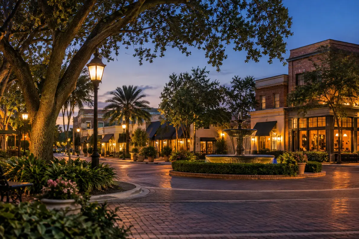 Photoreal travel-editorial view of San Marco Square in Jacksonville, Florida