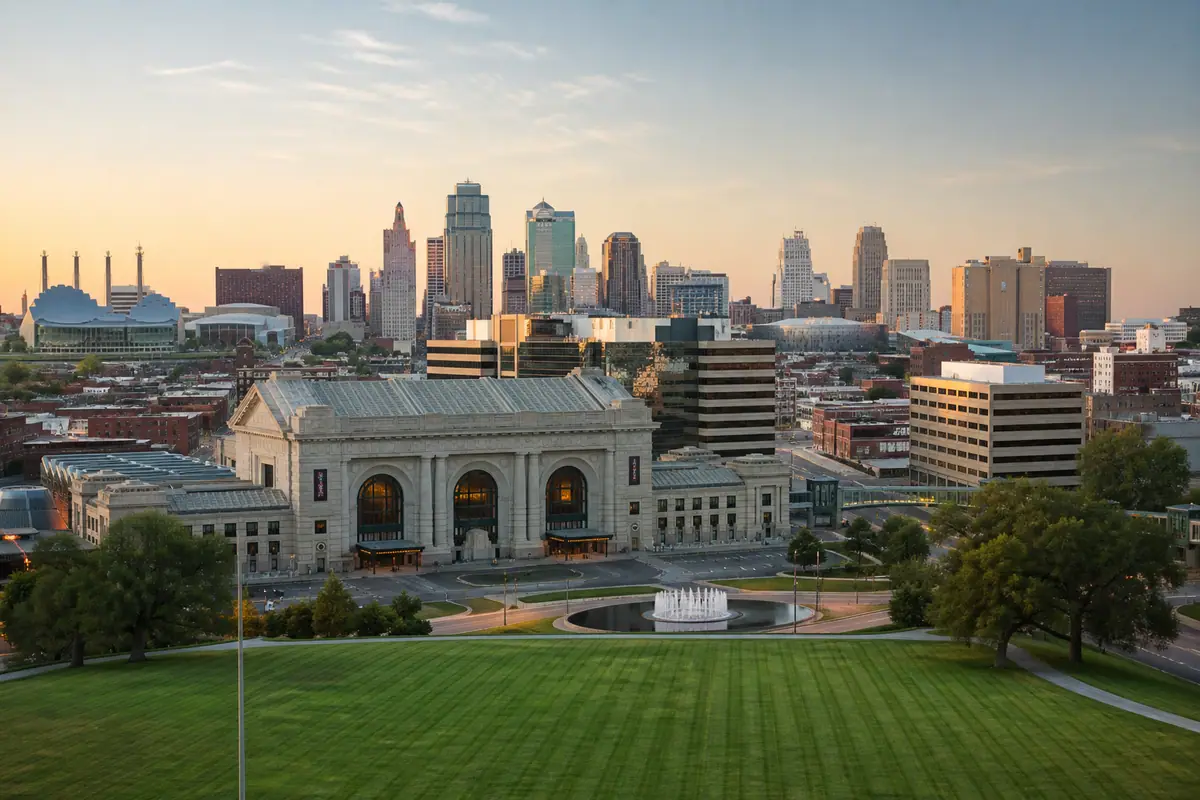 Photoreal travel-editorial view of The Majestic Restaurant in Kansas City, Missouri
