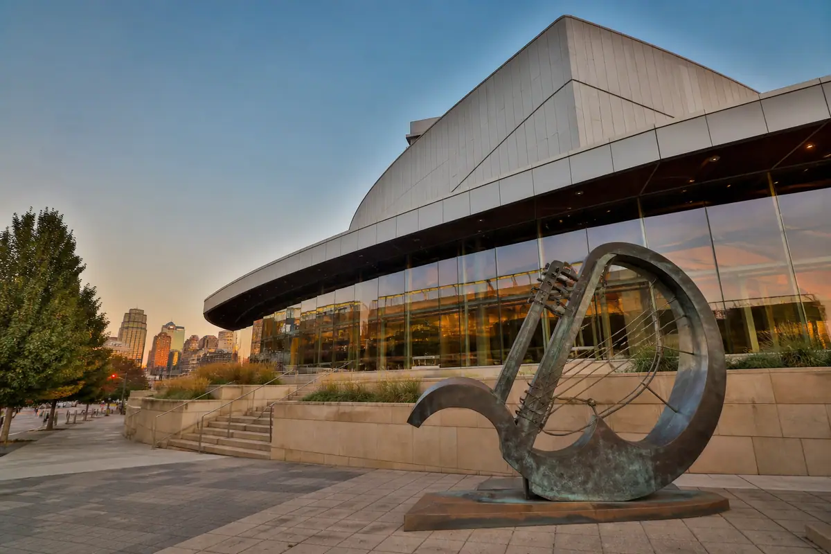 Photoreal travel-editorial view of American Jazz Museum in Kansas City, Missouri