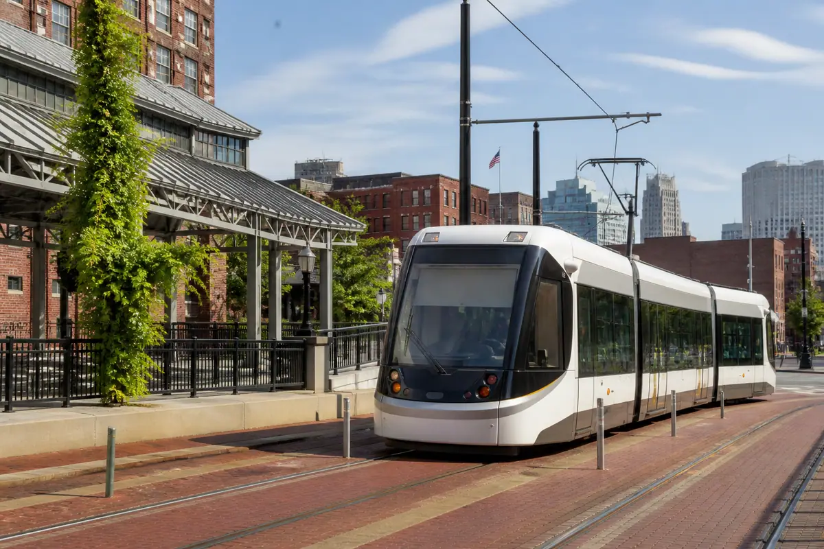Photoreal travel-editorial view of Kansas City River Market Streetcar Ride in Kansas City, Missouri