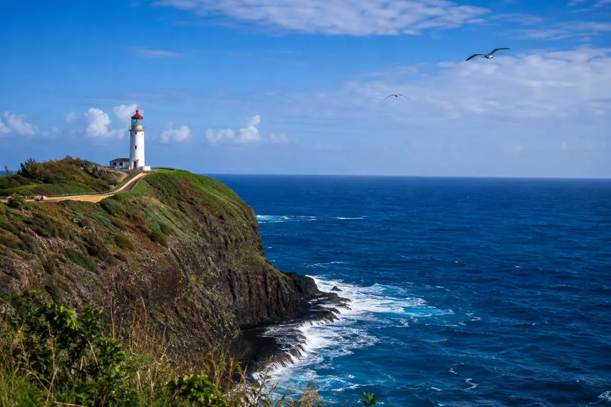 Photoreal Kīlauea Point lighthouse above Kauai’s Pacific coast