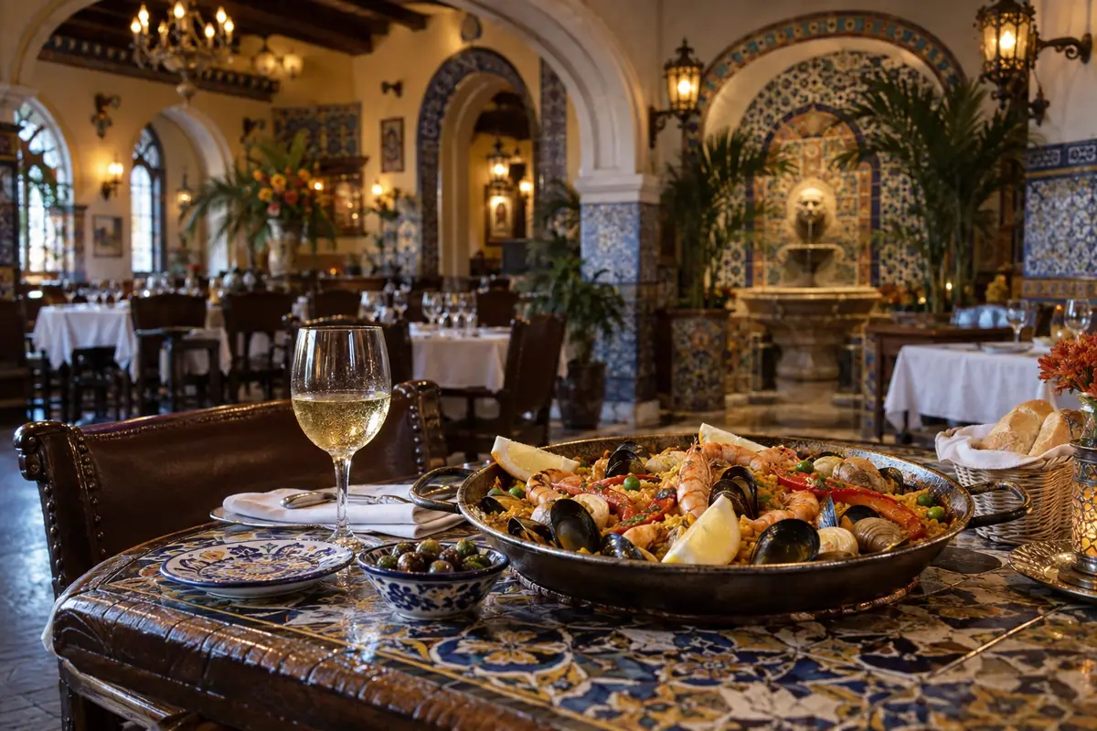 Photoreal travel-editorial view of Columbia Restaurant Celebration in Kissimmee, Florida