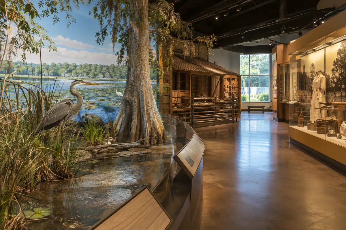 Photoreal travel-editorial view of Osceola County Welcome Center and History Museum in Kissimmee, Florida