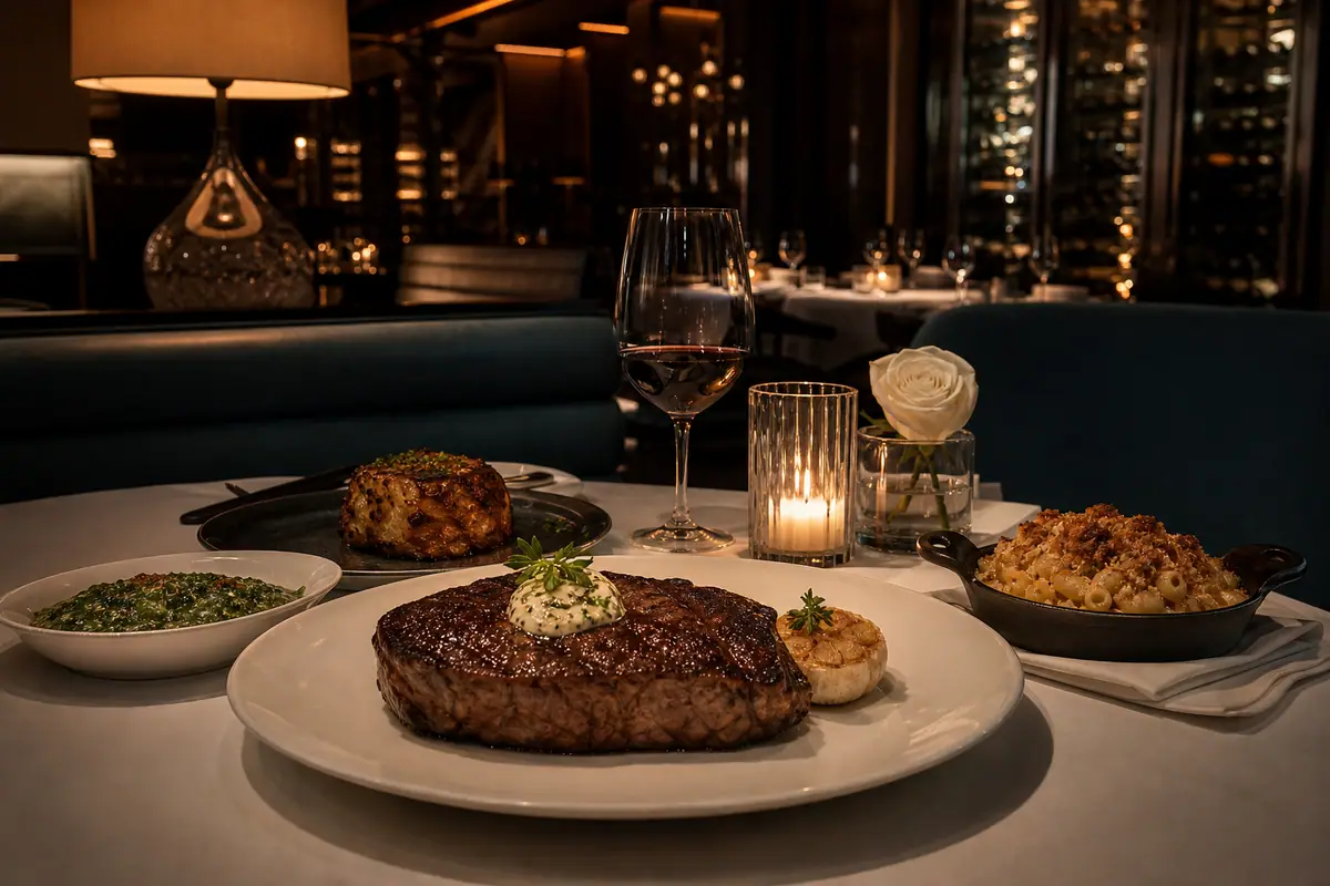 Photoreal Jean Georges Steakhouse dinner scene in Las Vegas