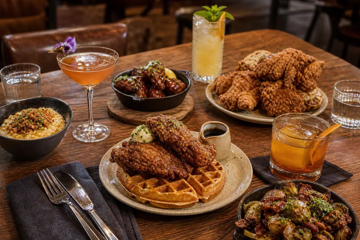 Photoreal Yardbird fried chicken and brunch scene in Las Vegas