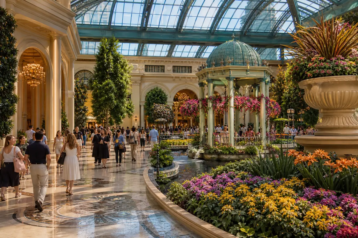 Photoreal Bellagio conservatory and resort core in Las Vegas