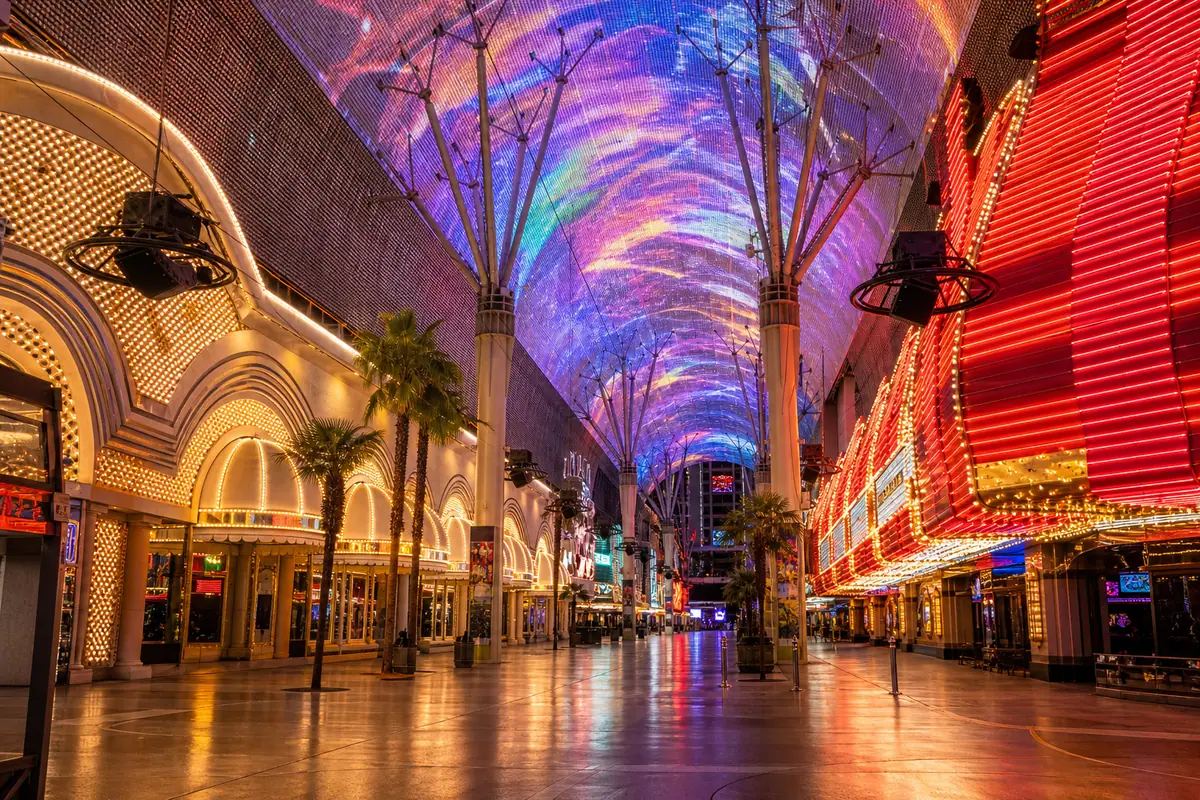 Photoreal Fremont Street evening scene in downtown Las Vegas