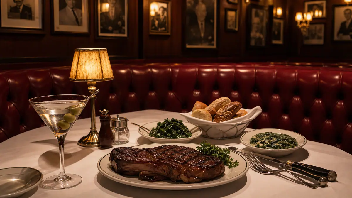 Photoreal classic Hollywood steakhouse scene at Musso & Frank Grill