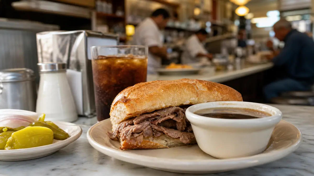 Photoreal French dip sandwich at Philippe The Original in Los Angeles