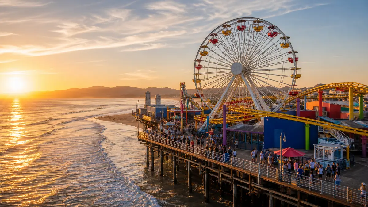 Photoreal Pacific Park rides on Santa Monica Pier in Los Angeles