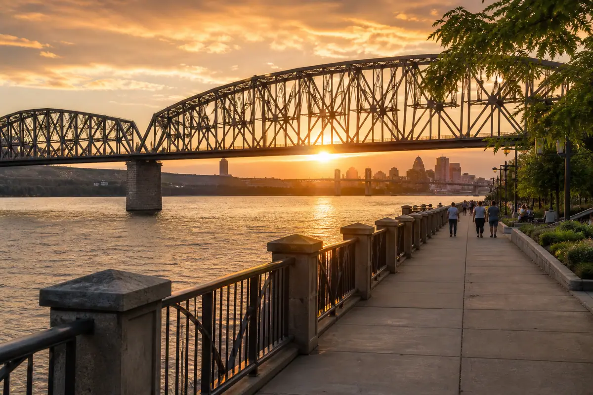 Photoreal view of Waterfront Park and Big Four Bridge in Louisville