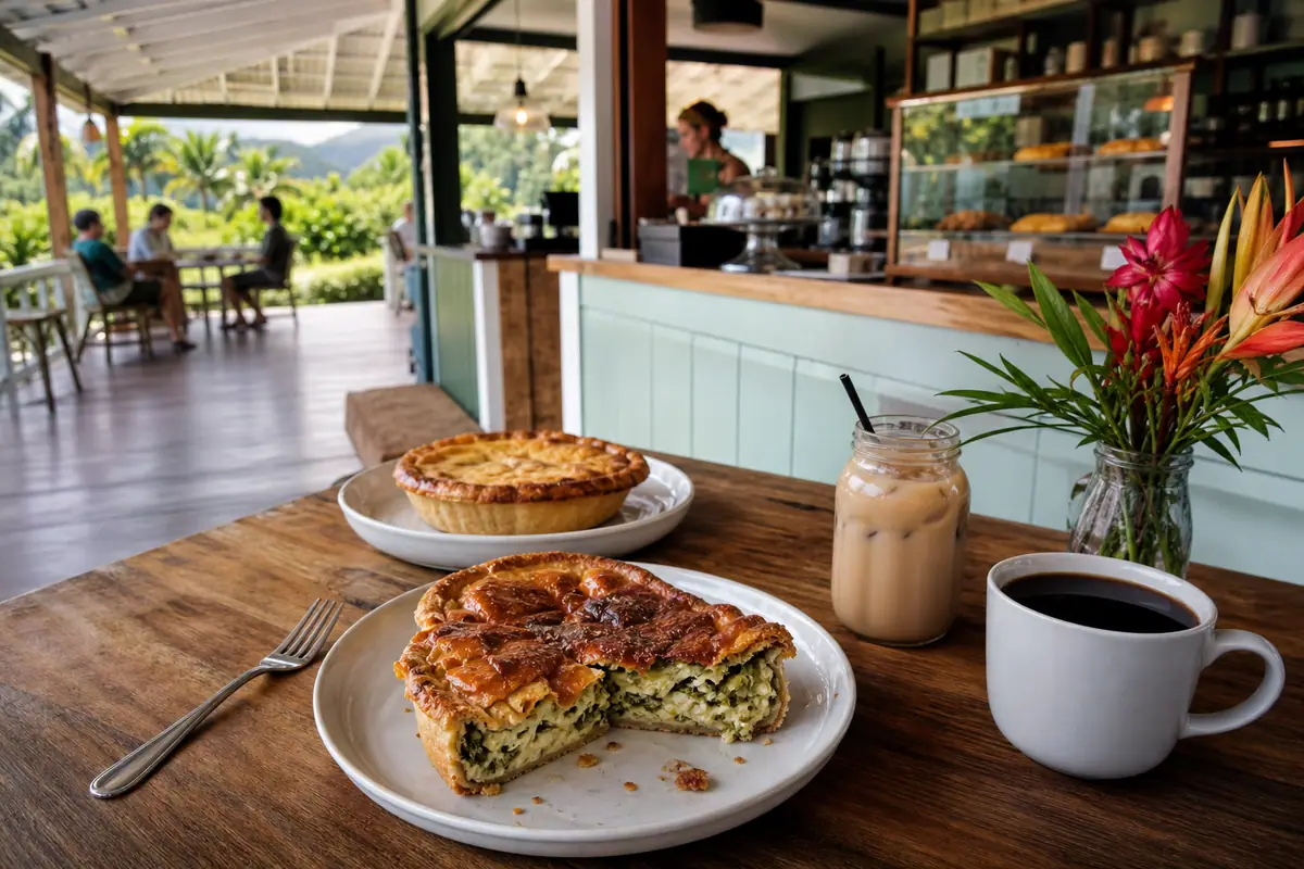 Photoreal breakfast and bakery scene representing Leoda's Kitchen and Pie Shop on Maui
