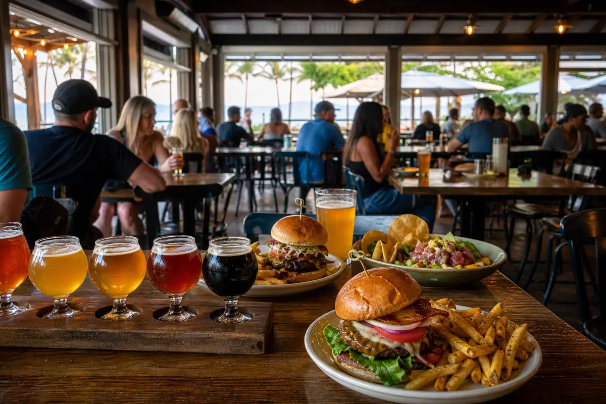 Photoreal lunch scene representing Maui Brewing Co. in Kihei