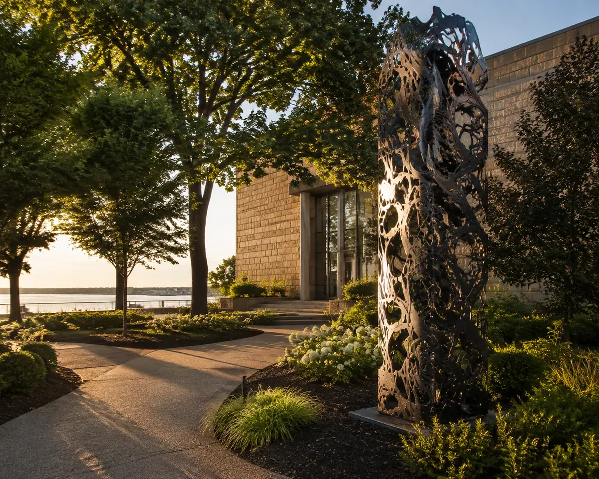Photoreal riverfront garden sculpture at Metal Museum in Memphis