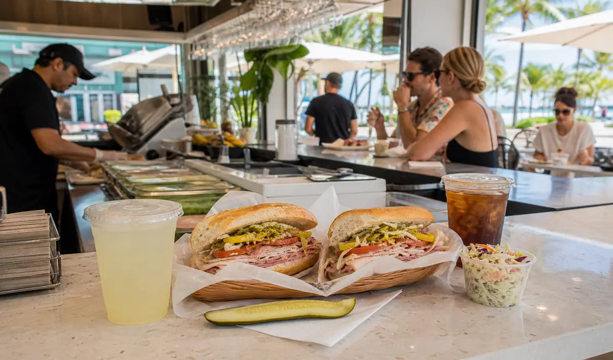 Photoreal dining or food scene representing La Sandwicherie in Miami Beach