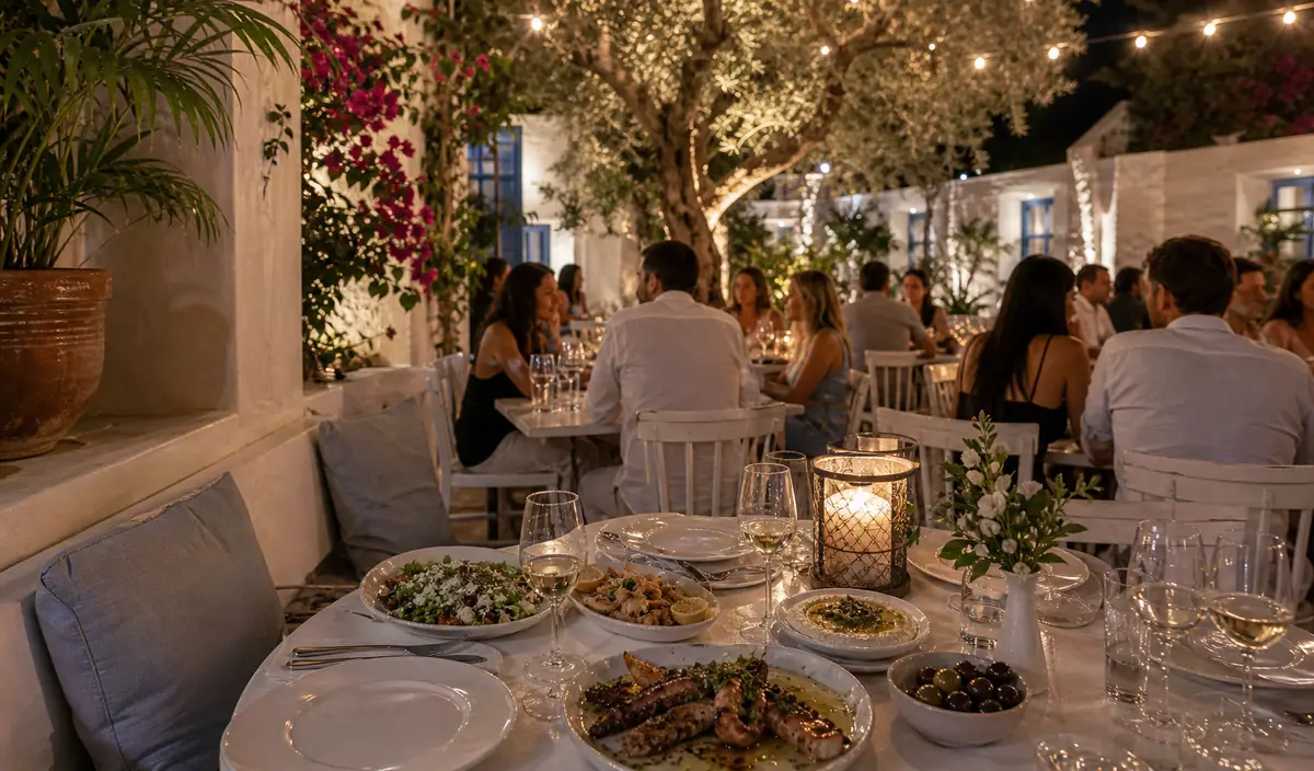 Photoreal dining or food scene representing Mandolin Aegean Bistro in Miami