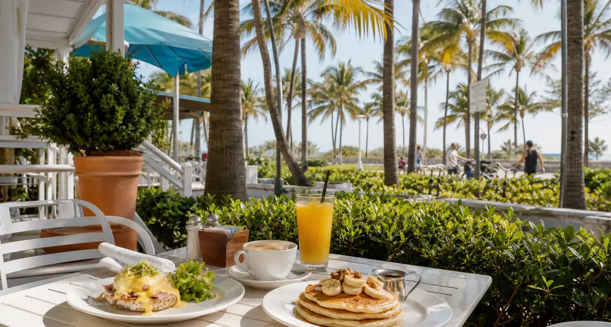 Photoreal dining or food scene representing The Front Porch Cafe in Miami Beach