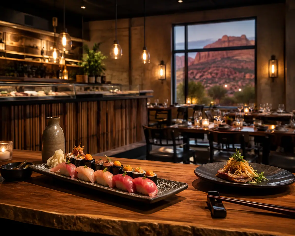 Photoreal travel-editorial view of Sabaku Sushi in Moab, Utah