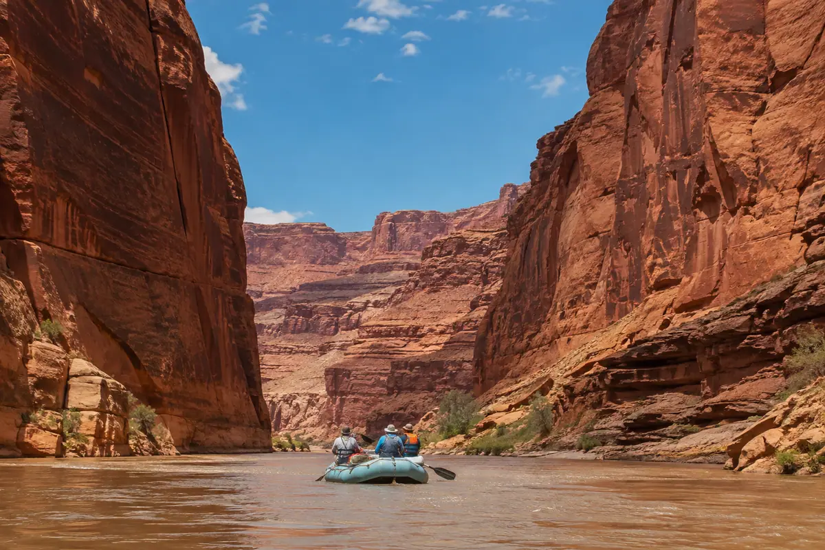 Photoreal travel-editorial view of Colorado River Half-Day Float in Moab, Utah