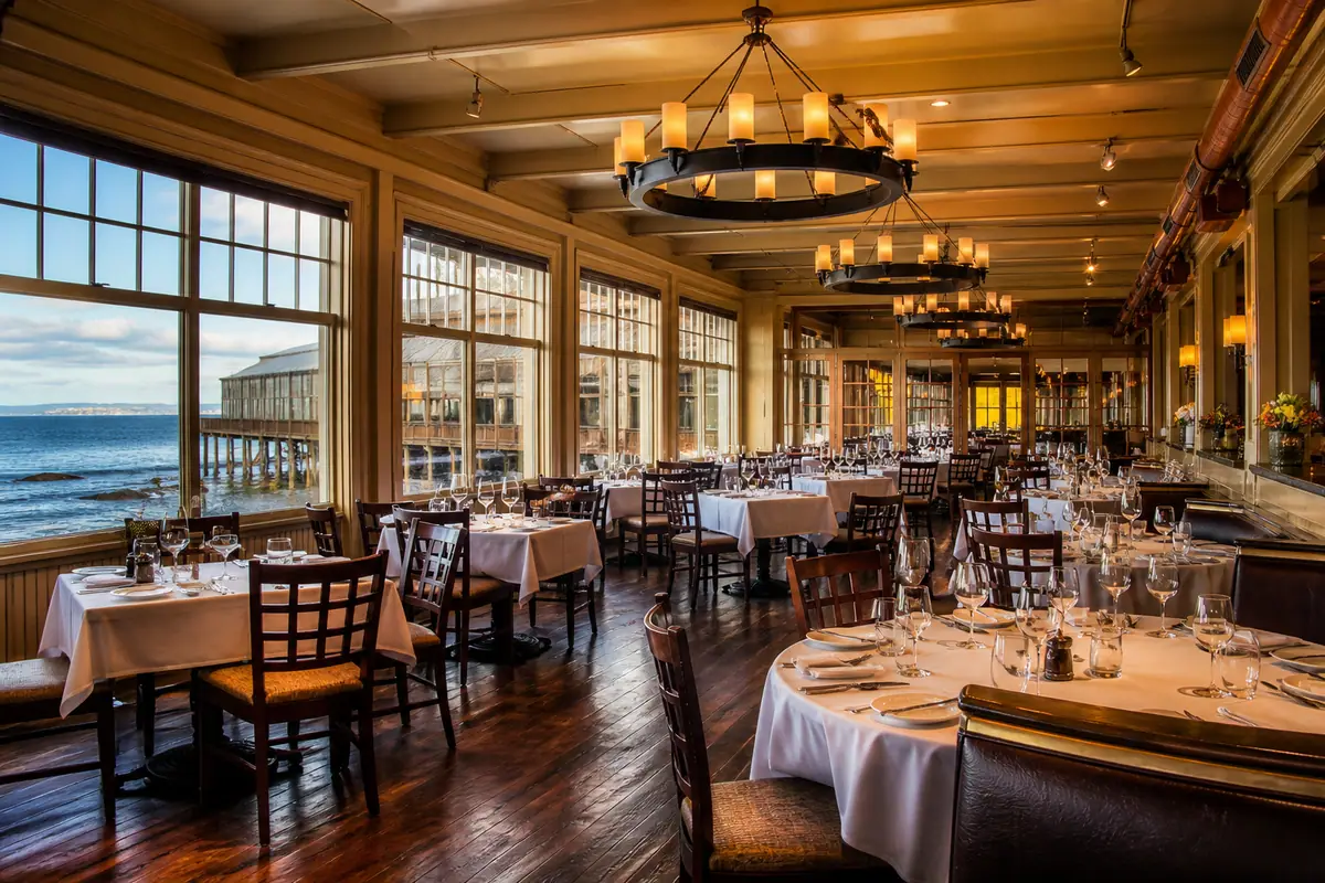 Photoreal dining scene representing The Sardine Factory in Monterey