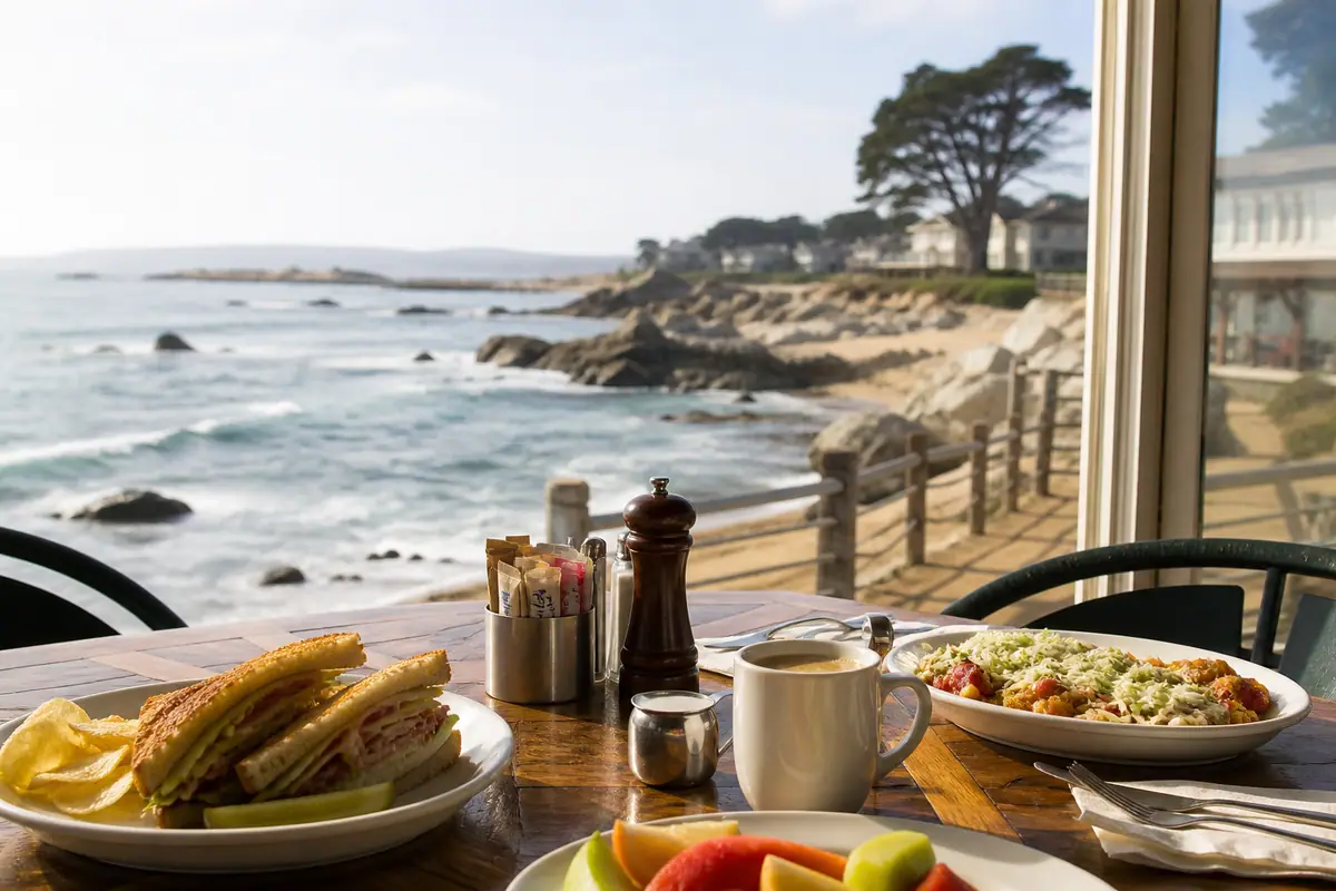 Photoreal dining scene representing Wave Street Cafe in Monterey