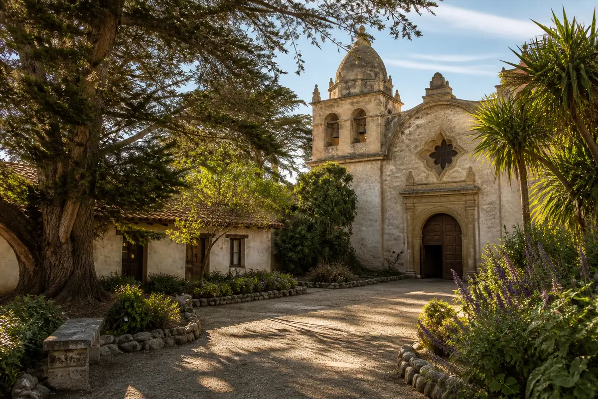 Photoreal Monterey scene at Mission San Carlos Borromeo de Carmelo