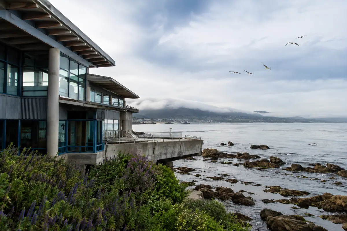 Photoreal coastal exterior of Monterey Bay National Marine Sanctuary Exploration Center