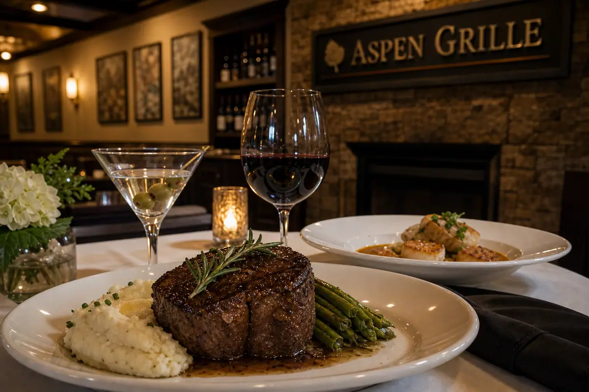 Photoreal refined grill entree representing Aspen Grille in Myrtle Beach