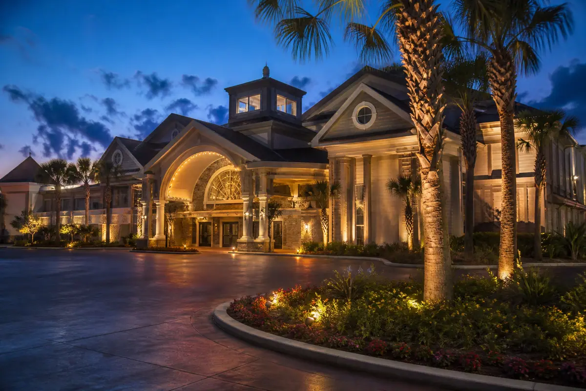 Photoreal evening exterior of The Carolina Opry in Myrtle Beach
