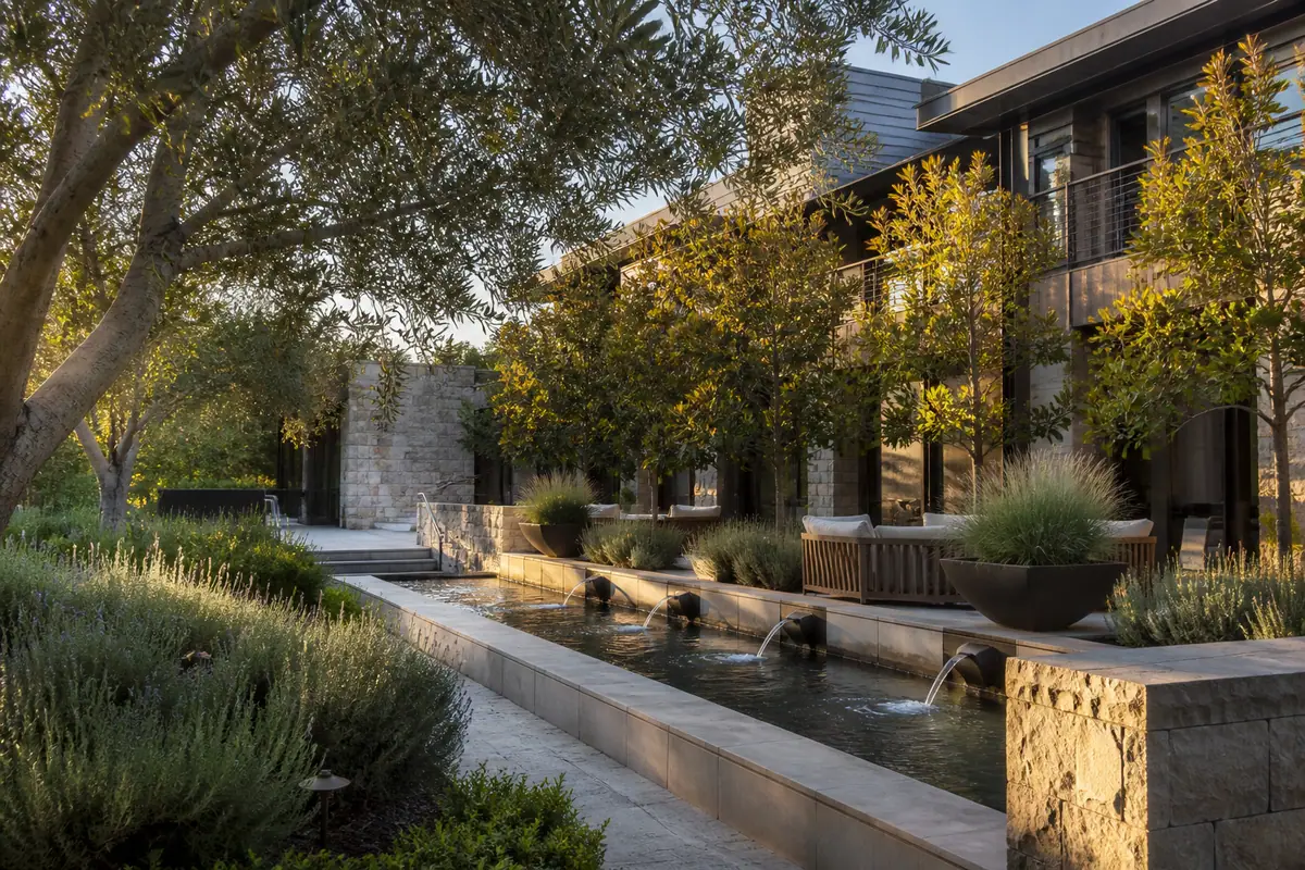 Photoreal travel-editorial view of Bardessono Hotel and Spa in Napa Valley, California