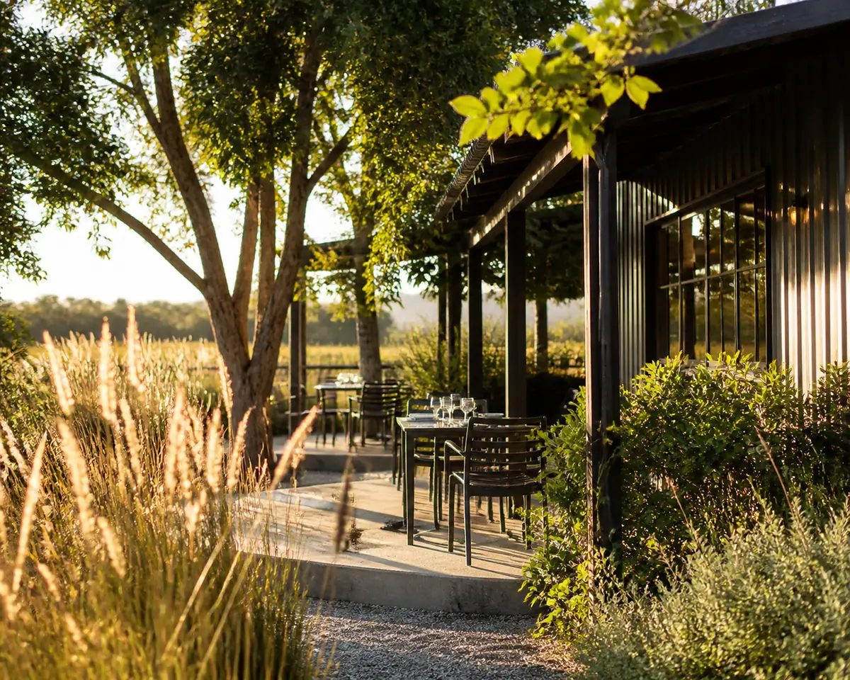 Photoreal travel-editorial view of Boon Fly Cafe in Napa Valley, California