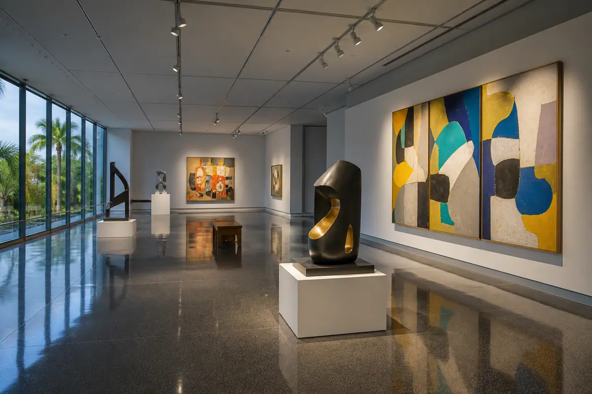 Photoreal travel-editorial view of The Baker Museum in Naples, Florida