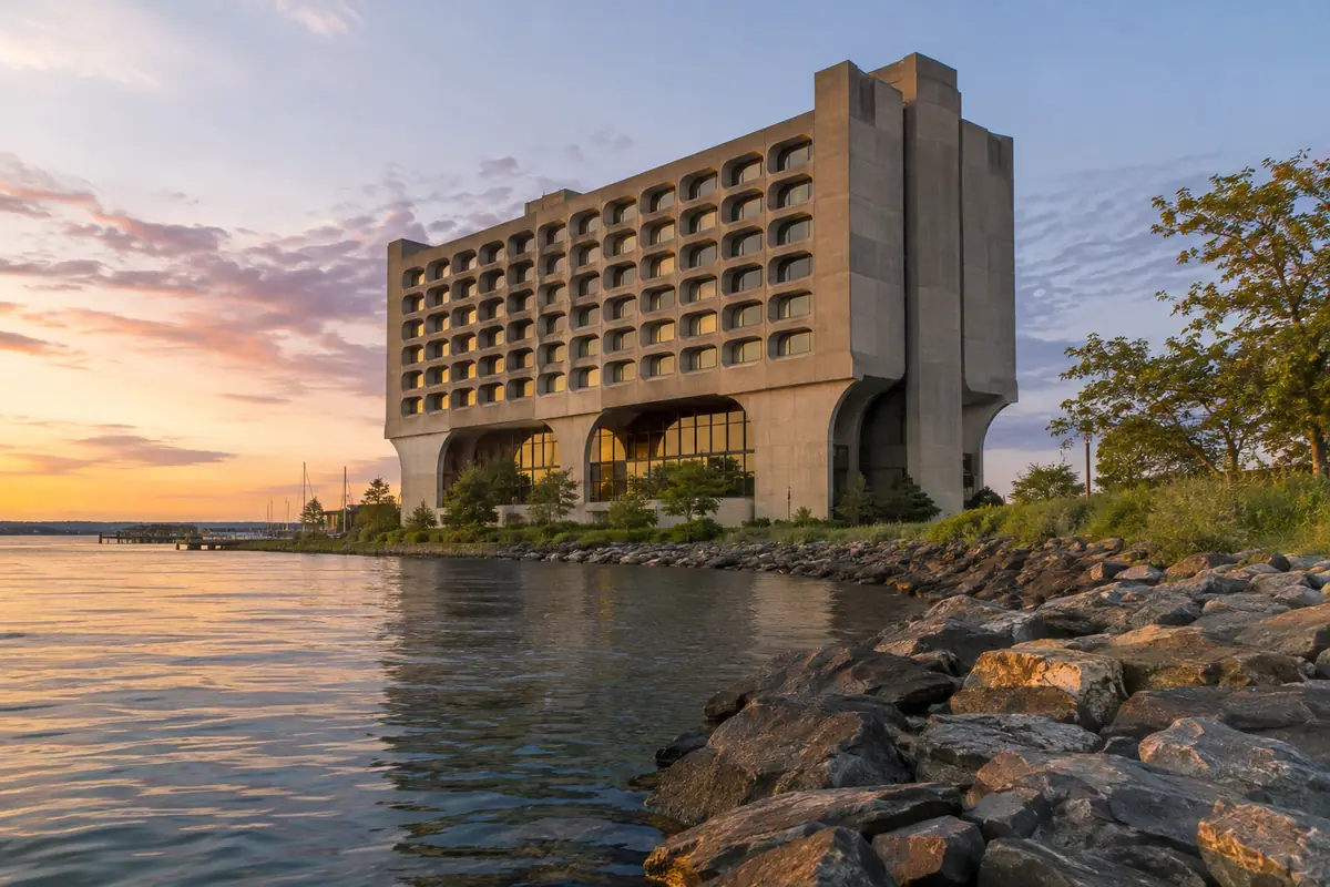 Photoreal travel-editorial view of Hotel Marcel New Haven, Tapestry Collection by Hilton in New Haven, Connecticut