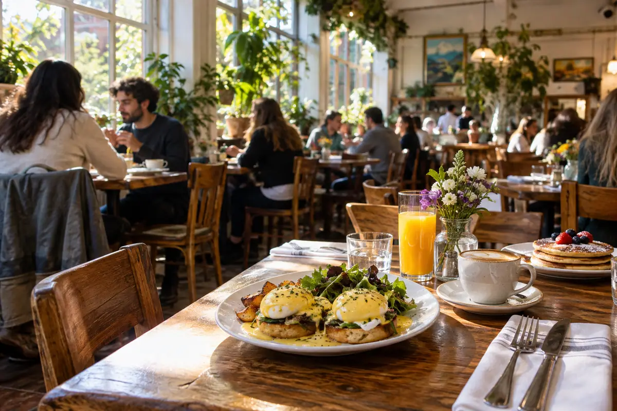Photoreal travel-editorial view of Bella's Cafe in New Haven, Connecticut