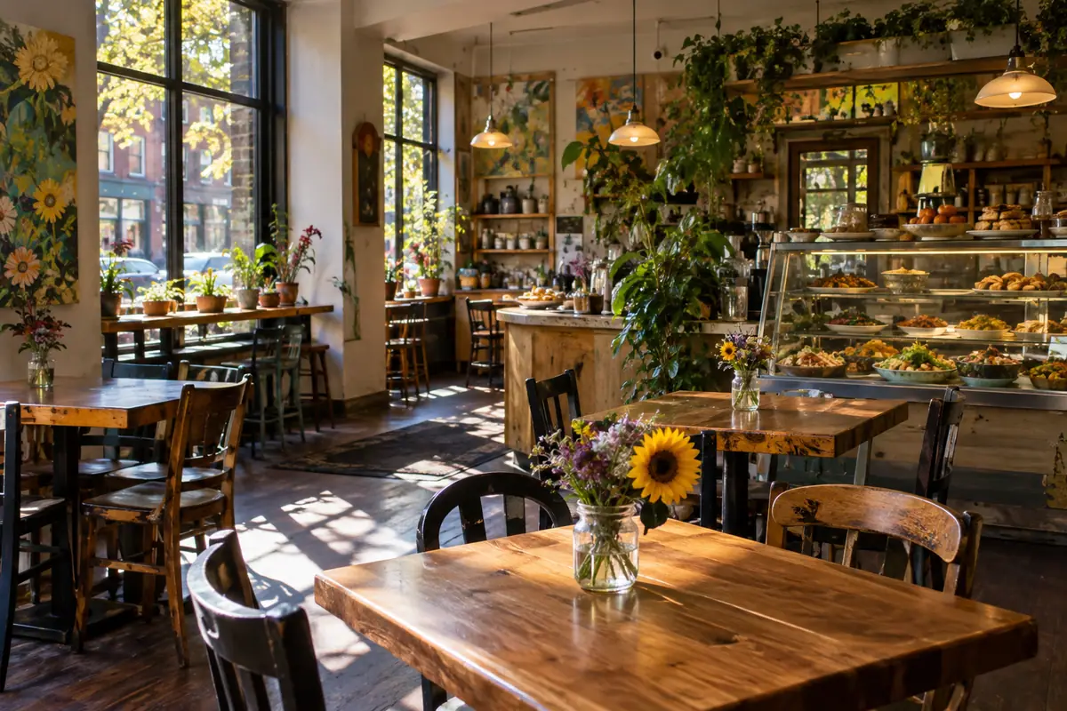 Photoreal travel-editorial view of Claire's Corner Copia in New Haven, Connecticut