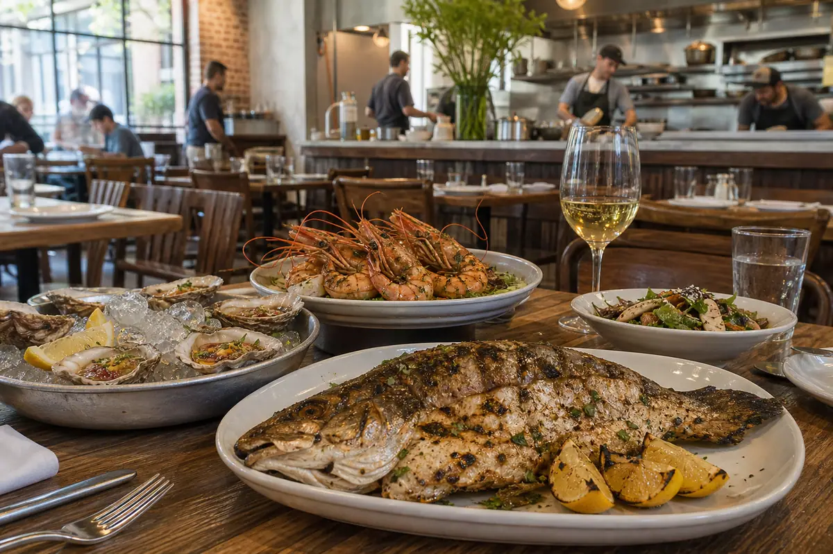 Photoreal seafood dining scene representing Peche Seafood Grill in New Orleans