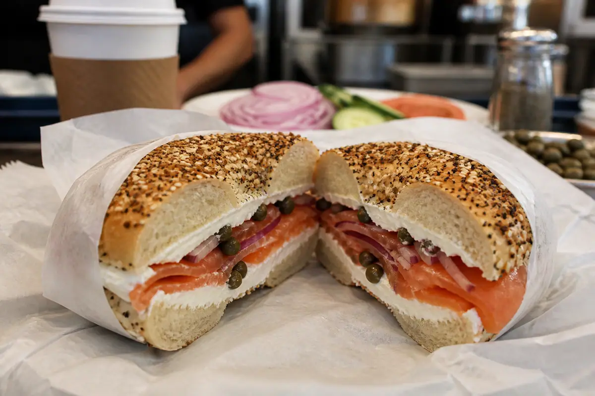 Photoreal lox bagel sandwich at Ess-a-Bagel in New York City