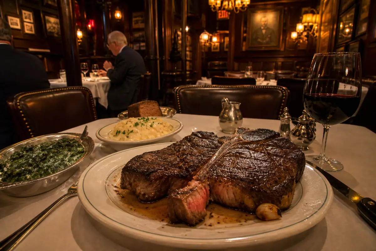 Photoreal steakhouse porterhouse table at Keens Steakhouse in New York City