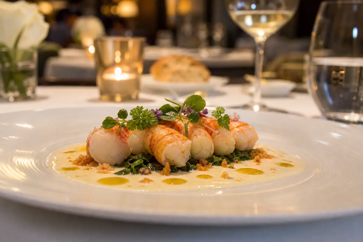 Photoreal seafood fine dining plate at Le Bernardin in New York City