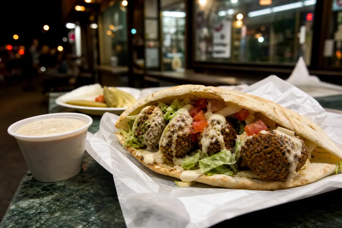 Photoreal falafel sandwich at Mamoun's Falafel in New York City