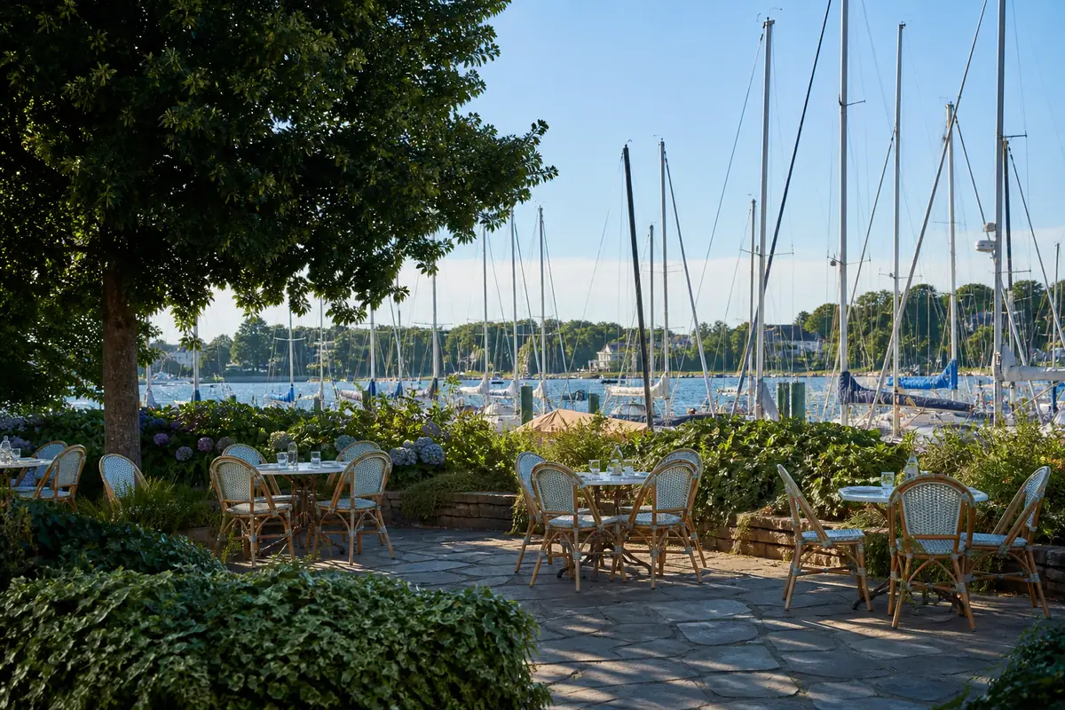 Photoreal travel-editorial view of Belle’s Cafe in Newport, Rhode Island