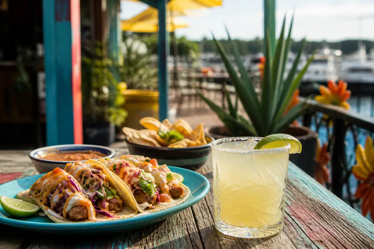 Photoreal travel-editorial view of Diego’s Barrio Cantina in Newport, Rhode Island