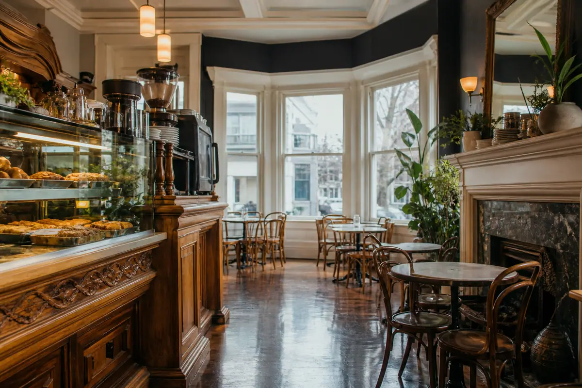 Photoreal travel-editorial view of Empire Tea & Coffee in Newport, Rhode Island