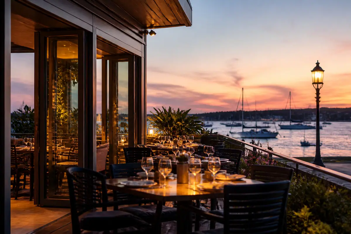 Photoreal travel-editorial view of Giusto in Newport, Rhode Island