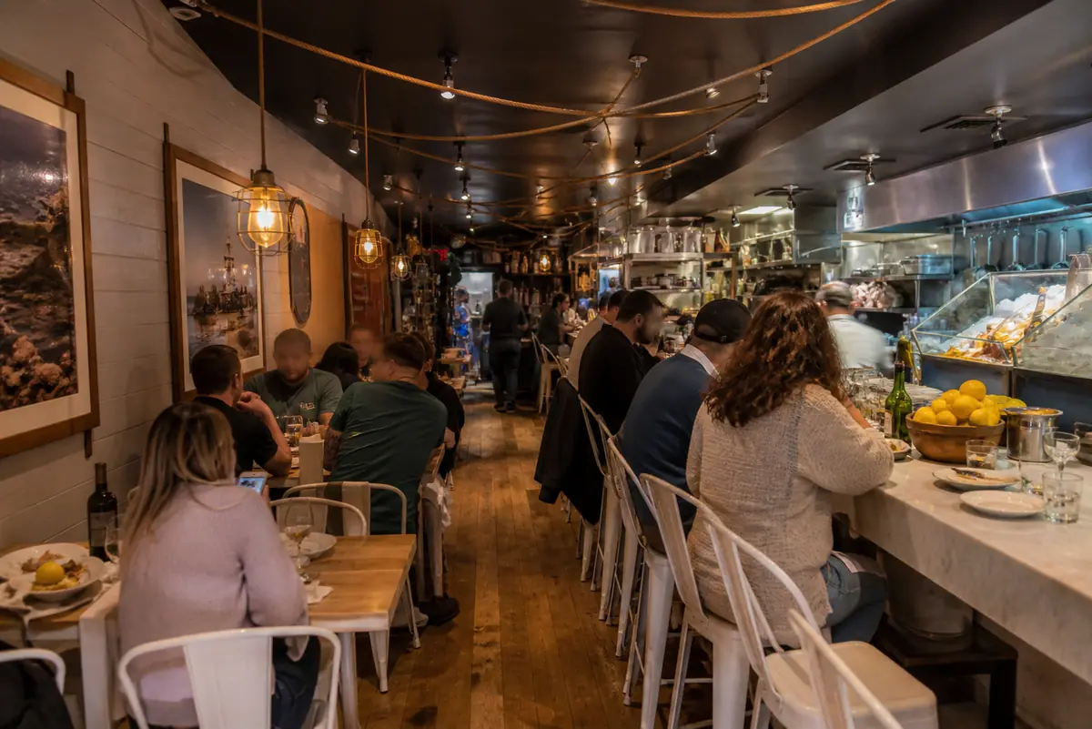 Photoreal travel-editorial view of Scales & Shells in Newport, Rhode Island