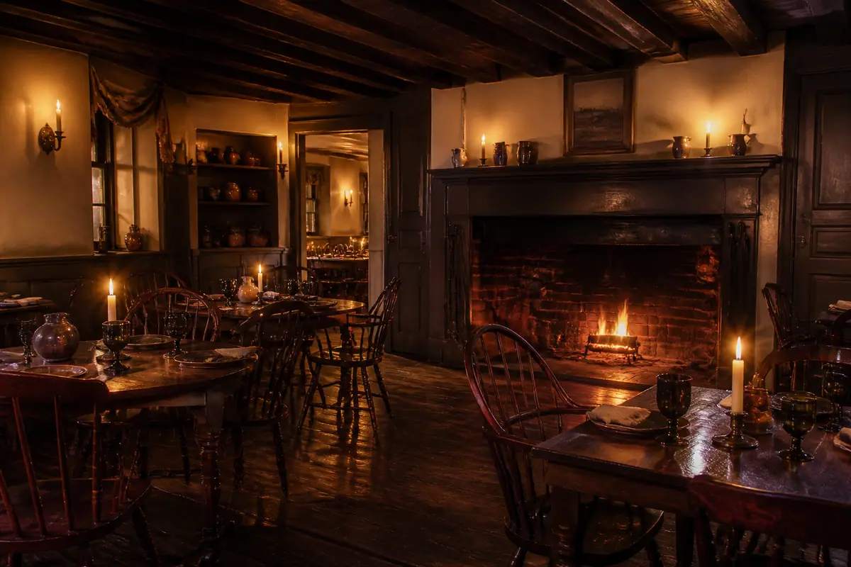 Photoreal travel-editorial view of The White Horse Tavern in Newport, Rhode Island