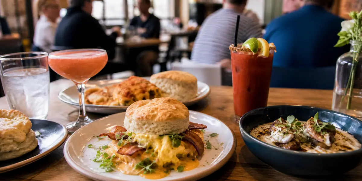 Photoreal brunch scene representing Hair of the Dog Eatery in Norfolk