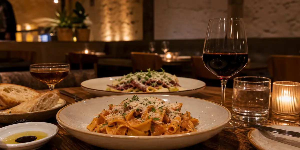 Photoreal pasta dinner scene representing Luce in Norfolk