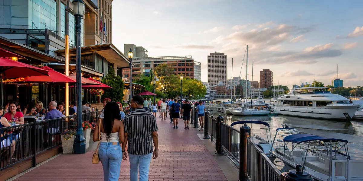 Photoreal Norfolk waterfront promenade scene representing Waterside District Walk